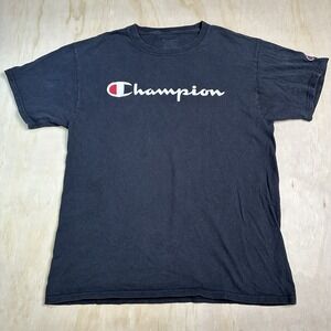 Champion Script Logo Graphic T Shirt Adult Medium Black Mens